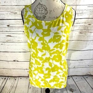 Ann Taylor Floral Print Tank Top Chartreuse Green/White MP